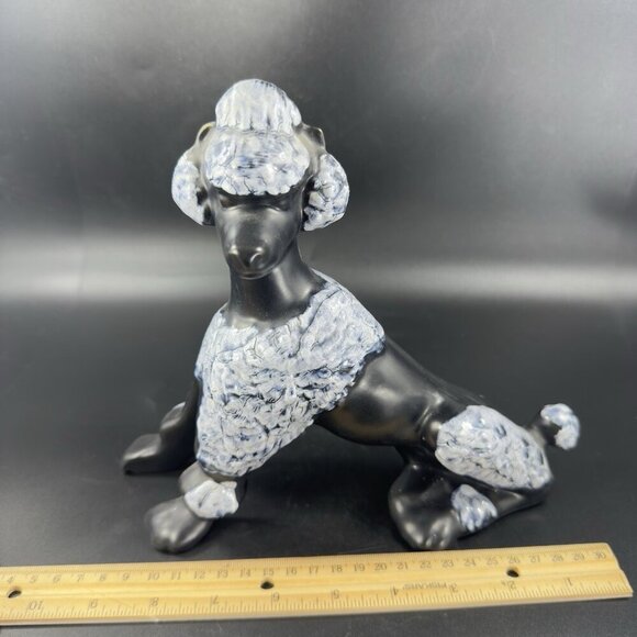 Vintage MCM Poodle Dog Figurine Crackle Glaze Black White Spots Ceramic Decor - Picture 4 of 13